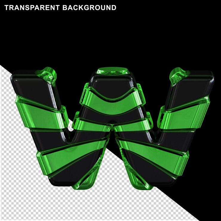 Black letters with green straps letter w