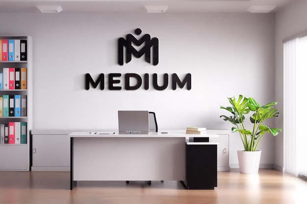 Black Logo Mockup Sign Office Room White Wall