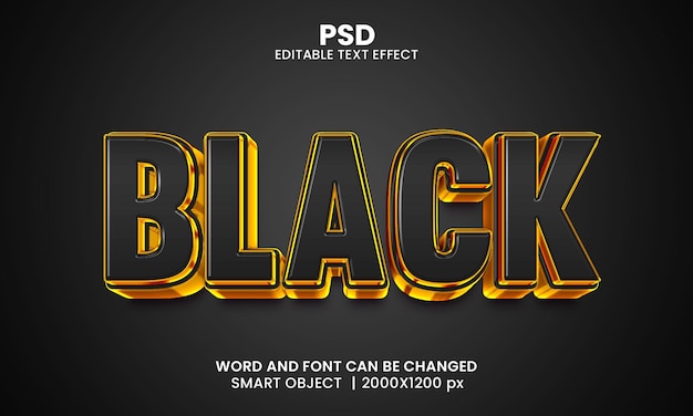 Effetto di testo modificabile 3d di lusso nero psd premium con sfondo