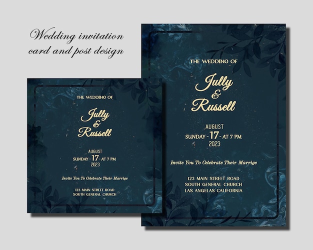 PSD black luxury creative floral wedding invitation card template design golden engagement post template