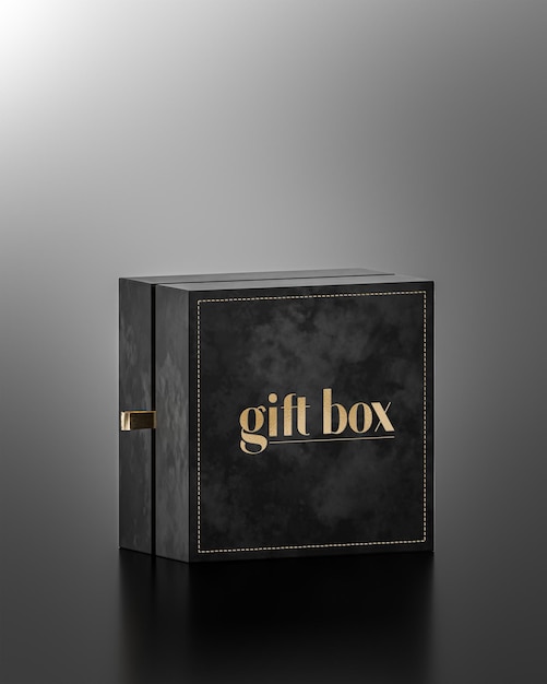 PSD black luxury gift jewelry box mockup on black background for branding 3d render