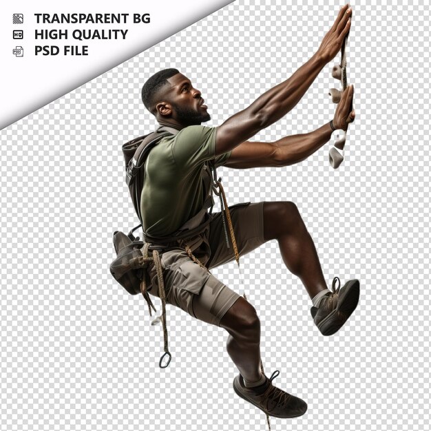 PSD black man climbing ultra realistic style white background