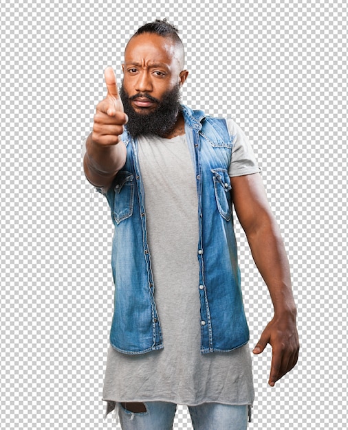 Black man doing a gun gesture