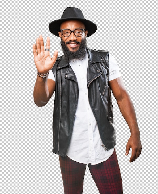 PSD black man doing a stop gesture