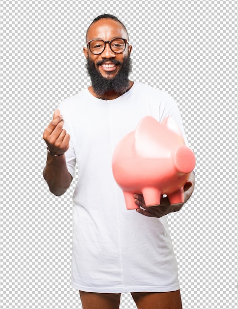 Black man holding a piggy bank