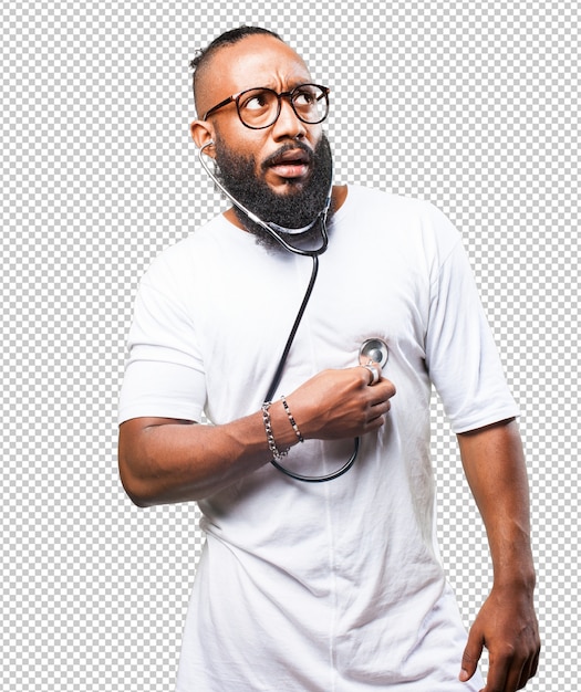 PSD black man holding a stethoscope