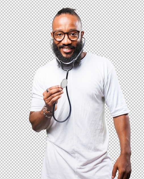 Black man holding a stethoscope