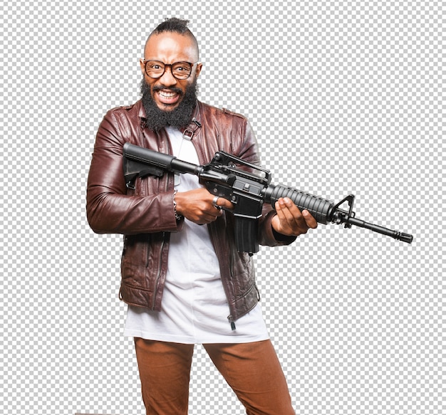 PSD black man holding a weapon