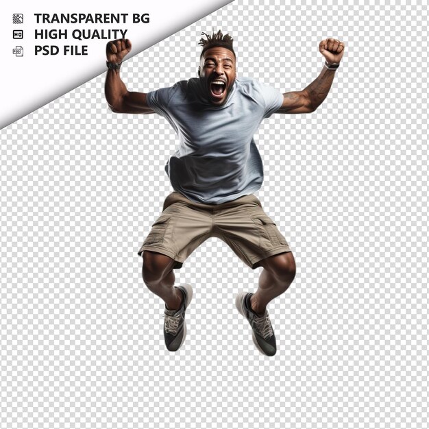 PSD black man jumping ultra realistic style white background