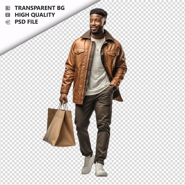 PSD black man shopping stile ultra realistico sullo sfondo bianco