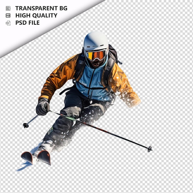 Black man skiing ultra realistic style white background i