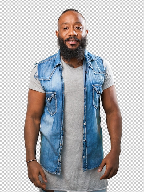 PSD black man smiling on white