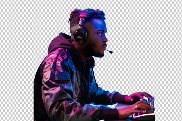 PSD black man streamer playing in computer