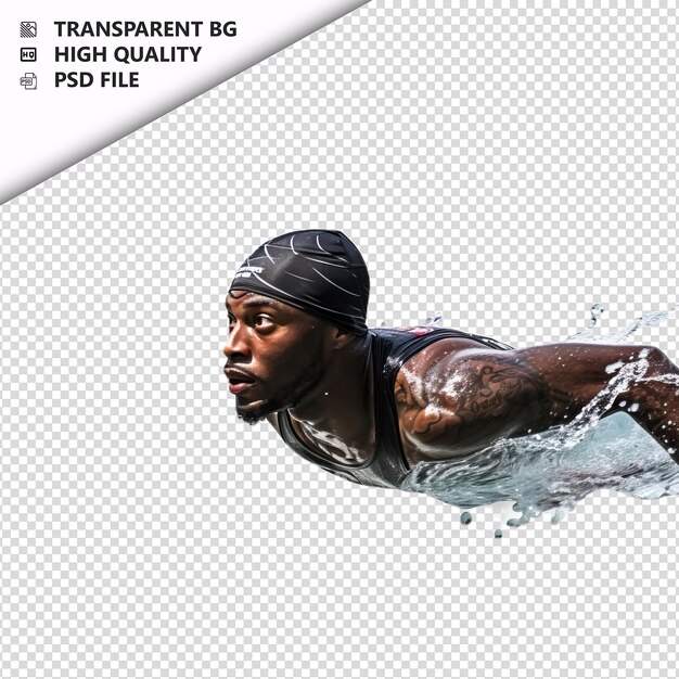 PSD black man swimming ultra realistic style white background