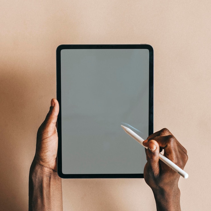PSD black man using a digital tablet mockup