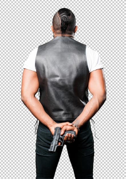 Black man using a pop gun