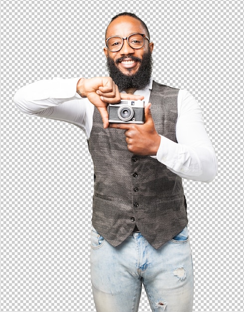 black man with a camera