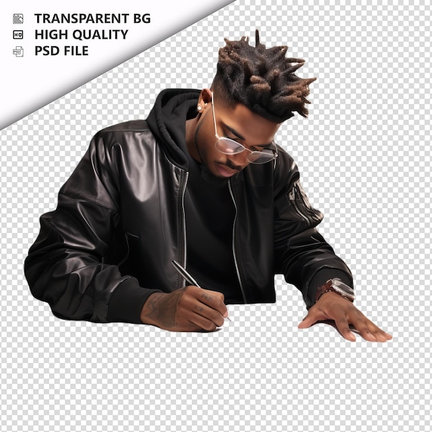 PSD black man writing ultra realistic style white background