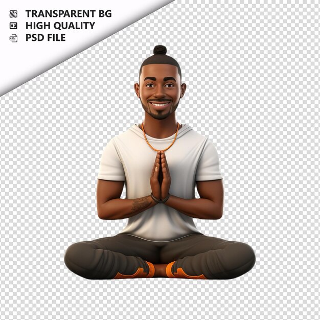 Black Man Yoga 3d W Stylu Kreskówki Z Białym Tłem