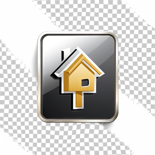 PSD black map pointer with house icon isolated on transparent background home location marker symbol silvergold square button illustration