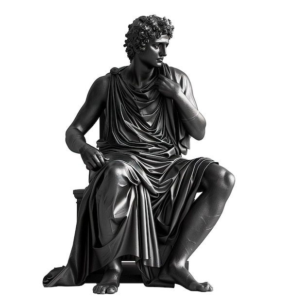 Black marble statue of sitting roman man