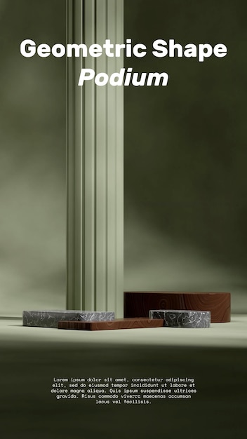 Podio in marmo nero e legno in ritratto parete curva con texture verde immagine 3d render mockup della scena