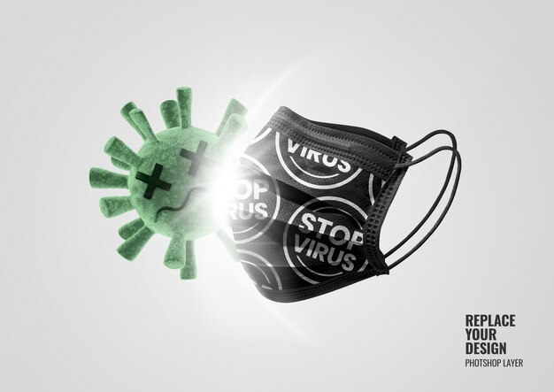 PSD mockup di pubblicità virus maschera nera di attacco