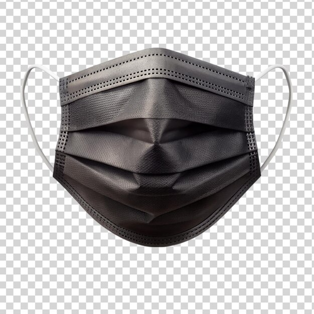 PSD black medical protective face or surgical mask isolated on transparent background