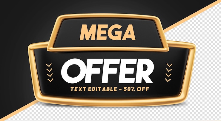 PSD black mega offer frame promotion 3d rendering for composition