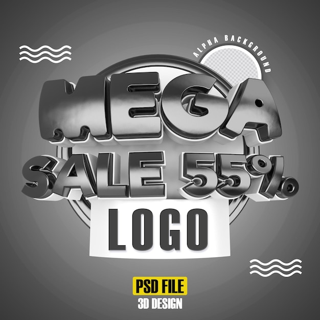 PSD black mega sale 55 3d rendering design