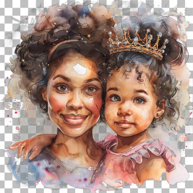 PSD black mother and toddler wearing tiaras mothers day