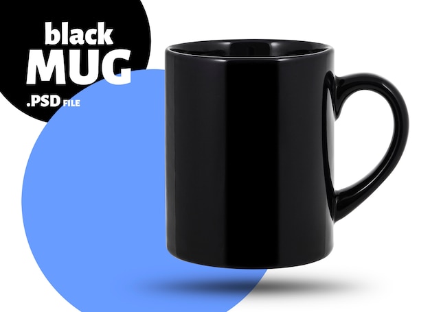 Black mug, empty blank for coffee or tea