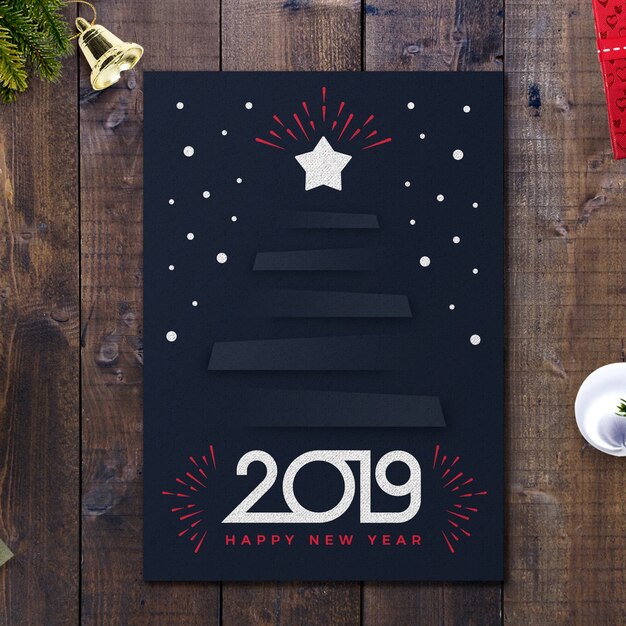 PSD mockup di copertina del nuovo anno nero 2019