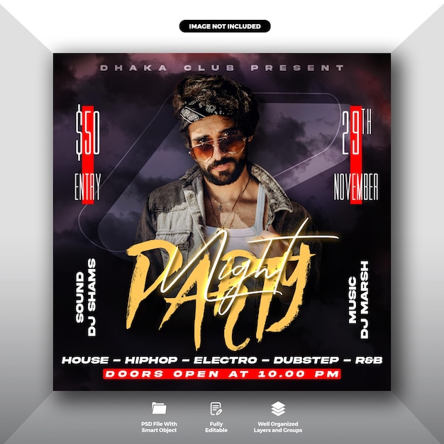 Black night party flyer and social media web banner template