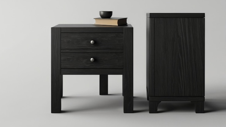 PSD black nightstand with transparent background