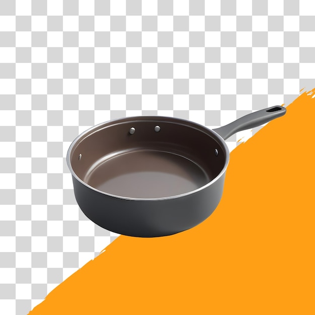 black nonstick saucepan with glass lid isolated on png transparent background