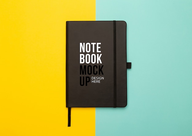 Black notebook mockup template flat lay or top view