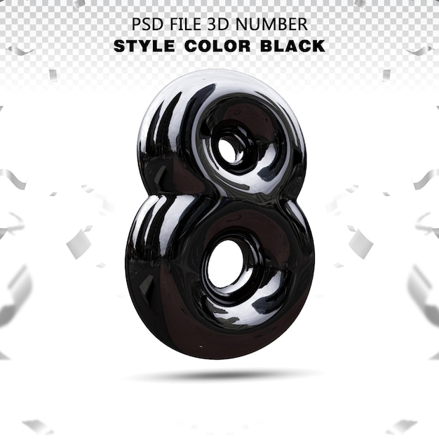 PSD black number 8 3d render