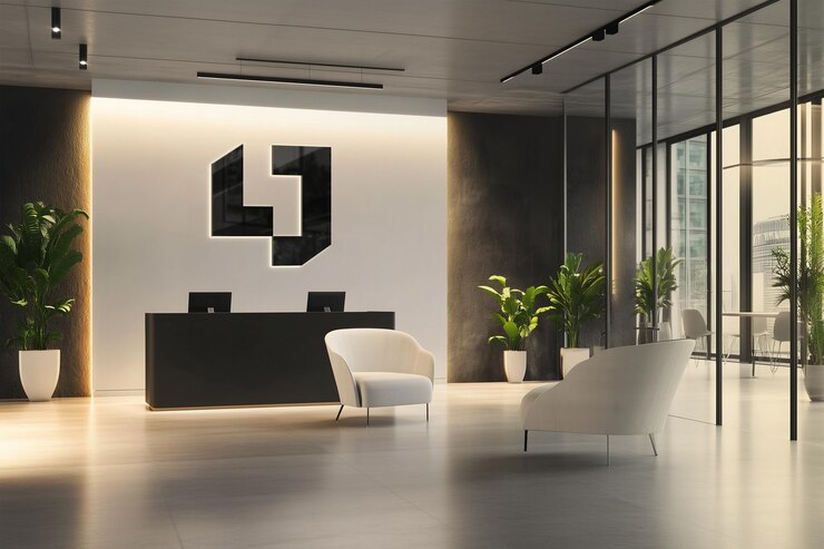 PSD black office manager room logo mockup