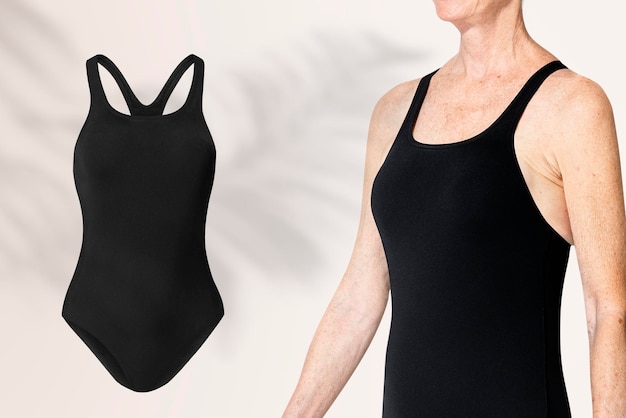 PSD black one-piece swimsuit mockup psd senior women’s summer apparel