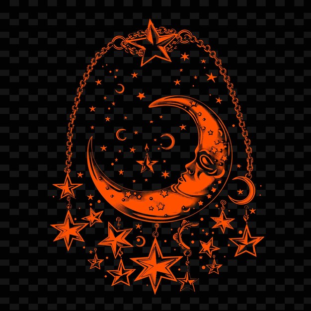 PSD a black and orange moon with stars and a black background