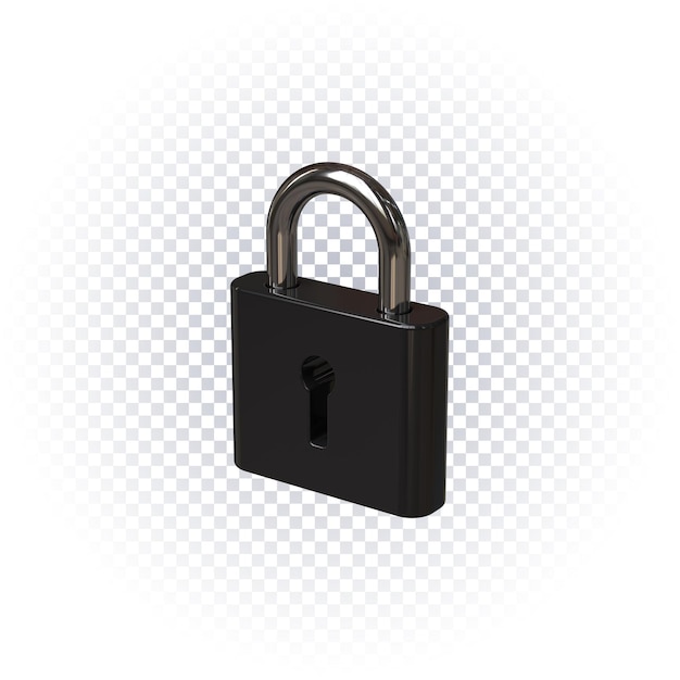 Black padlock icon 3d render isolated