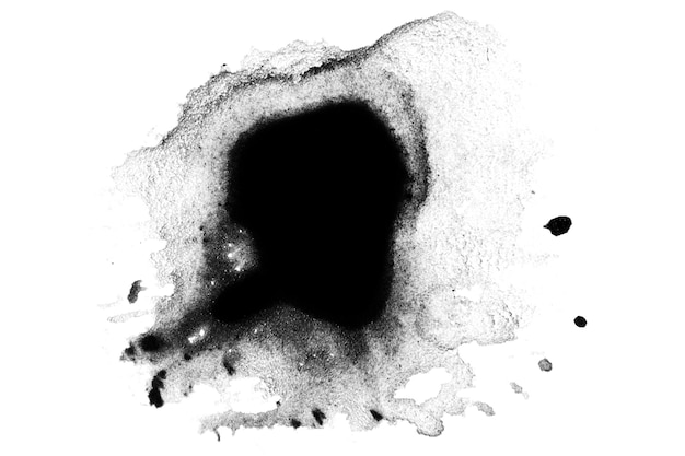 black paint or ink stain spilled in the form of a spot or splash on a blank background
