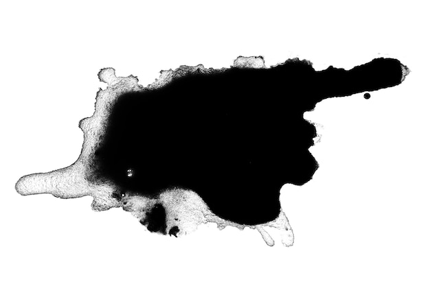 black paint or ink stain spilled in the form of a spot or splash on a blank background