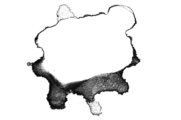 black paint or ink stain spilled in the form of a spot or splash on a blank background