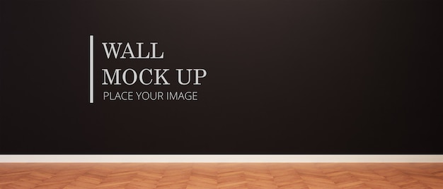 PSD black painted empty room wall mock up with wooden floor