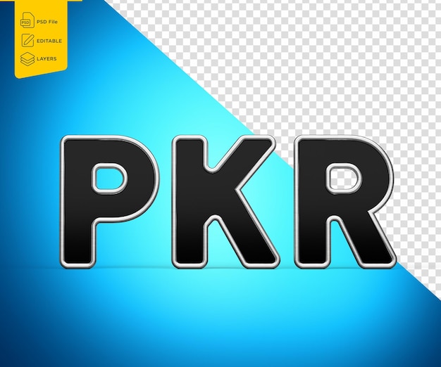 Black Pakistani Rupee Currency Symbol With Metal Gleam And Beveled Edges 3D Illustration