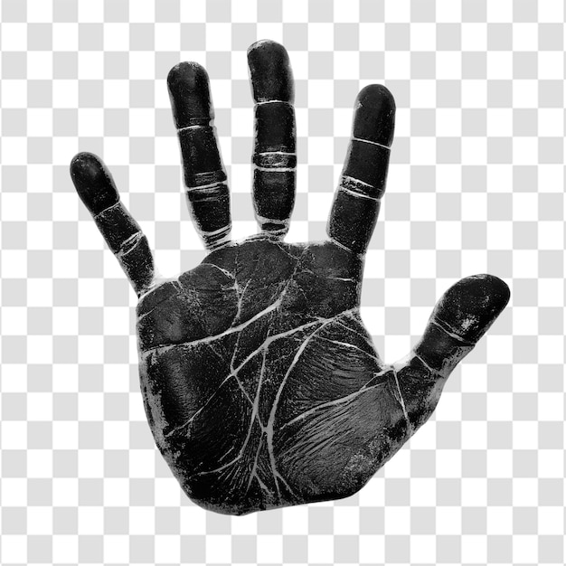 Black Palm Print With Realistic Skin Creases and Finger Textures on a Transparent Background