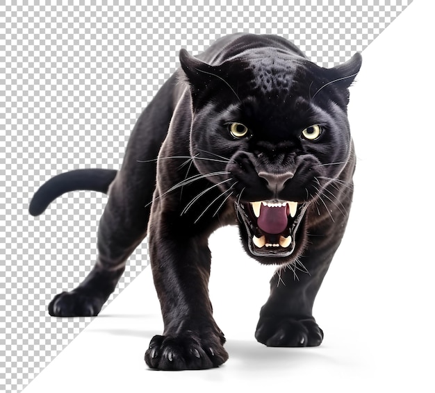PSD black panther with open mouth and visible fangs on isolated background