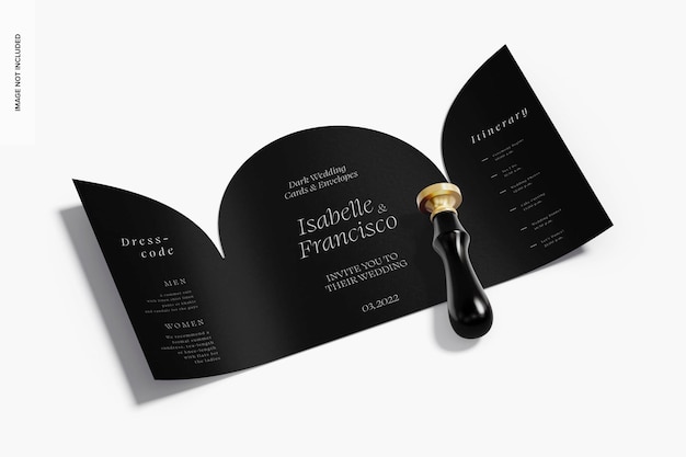 Black paper fold invitation mockup, perspective